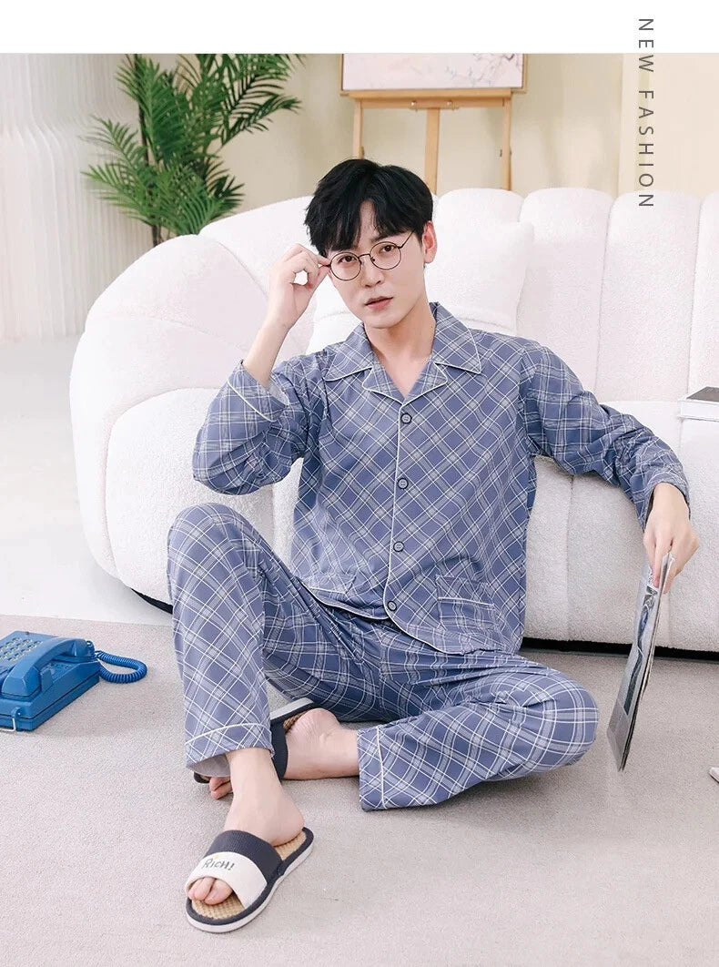 Men's Pajamas Spring Fall Winter Home Wear Sleepwear 2 Piece Set Loungewear