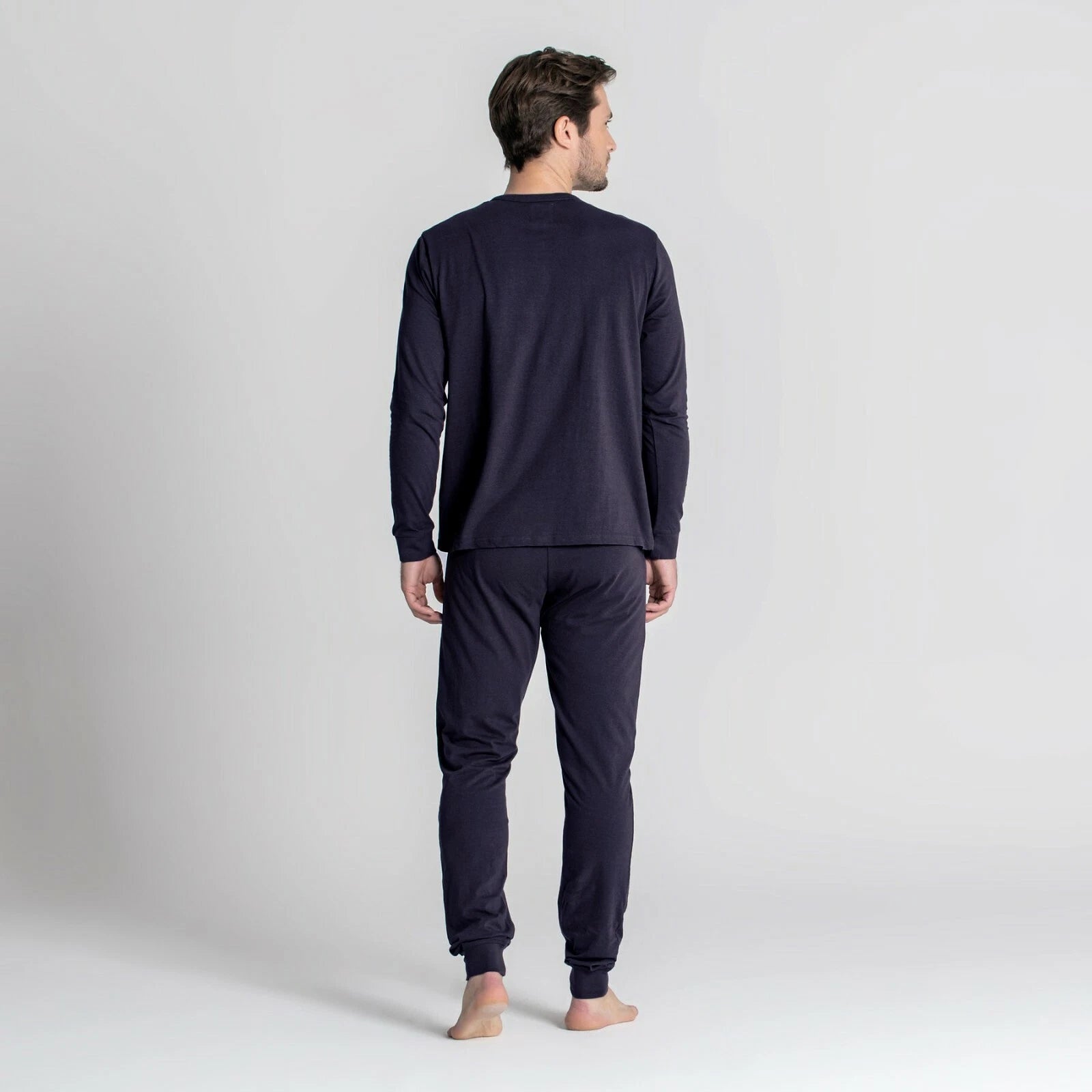 Mens Henley Pyjamas Sets PJ's Nightwear Loungewear Button Up Long Sleeve Tops