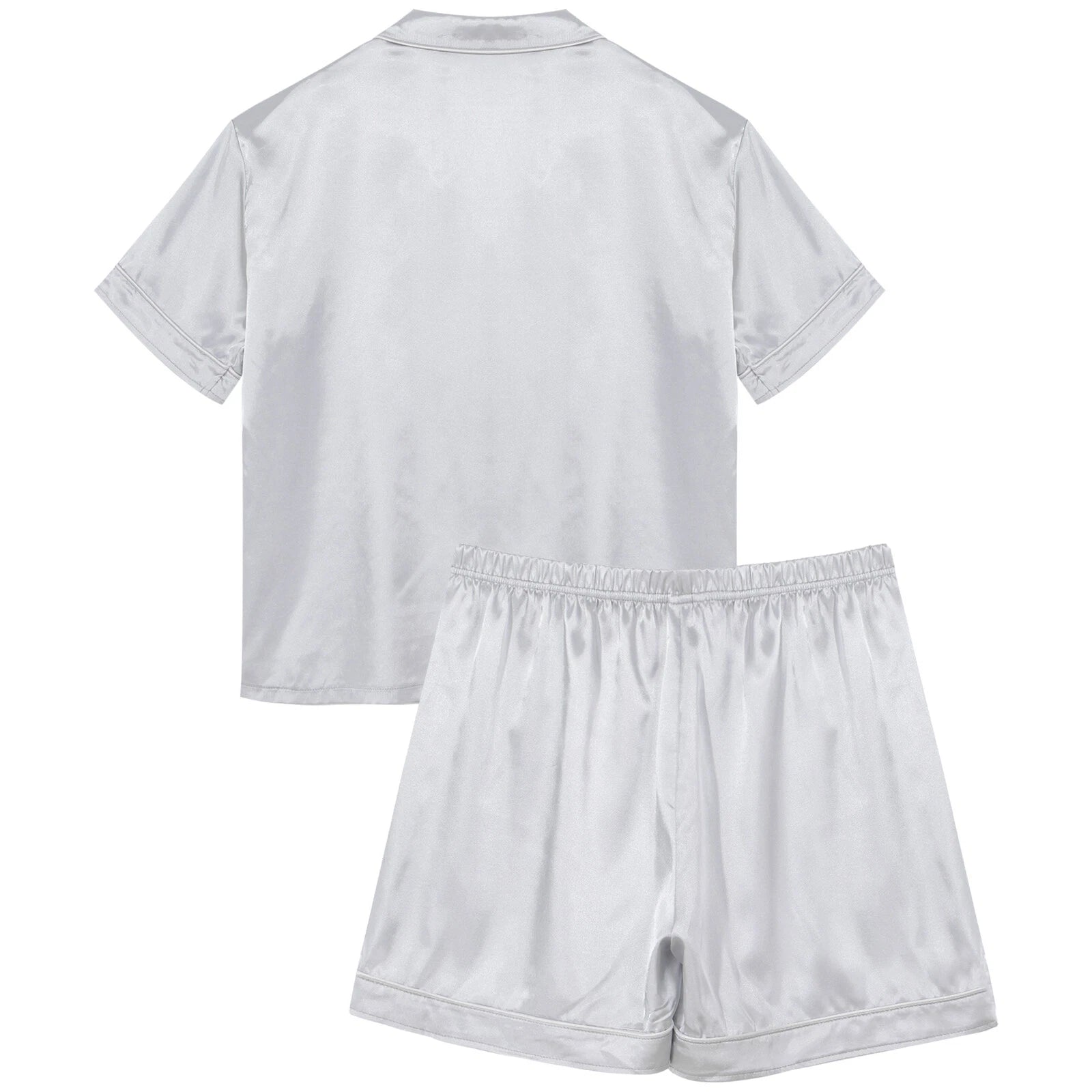 Men's Silky Satin Pajamas Set Short Sleeves Button T-Shirt Tops with Shorts
