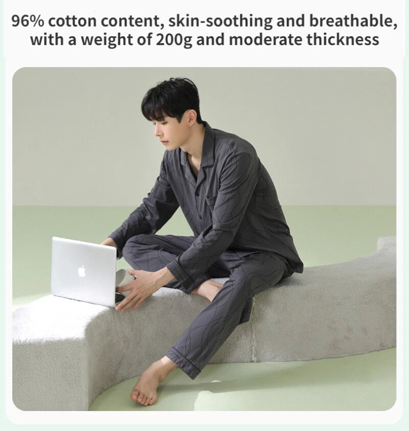Mens Pyjamas Set Antibacterial Cotton Long Sleeve Homewear Comfortable Sleepwear