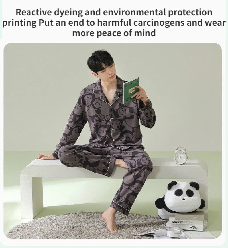 Men's Fashion Pajama Set Panda Print Comfortable Homewear Leisure Wear Sleepwear