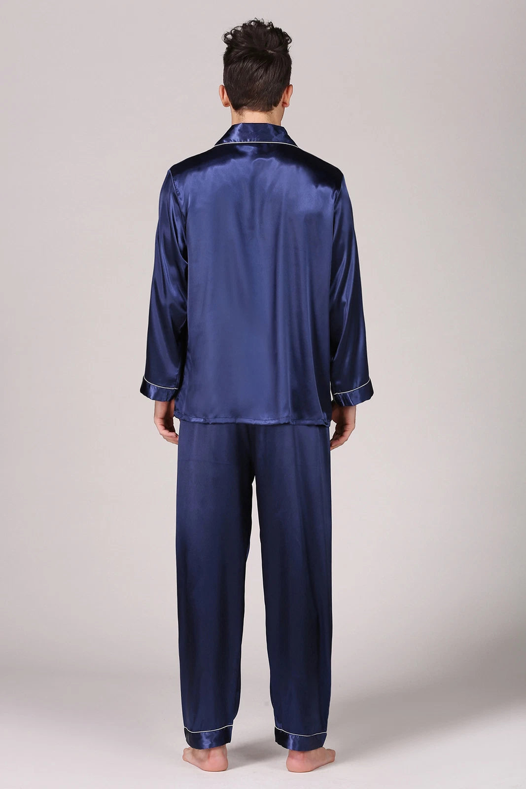 Mens Satin Silk Pyjamas Set Long Traditional Button Up Pyjama PJs Nightwear New