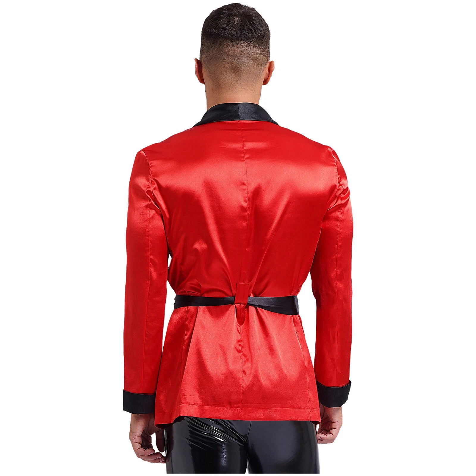 Men's Silk Satin Pajamas Set Short Sleeves Top and Bottom Boxer Shorts Shirt Set