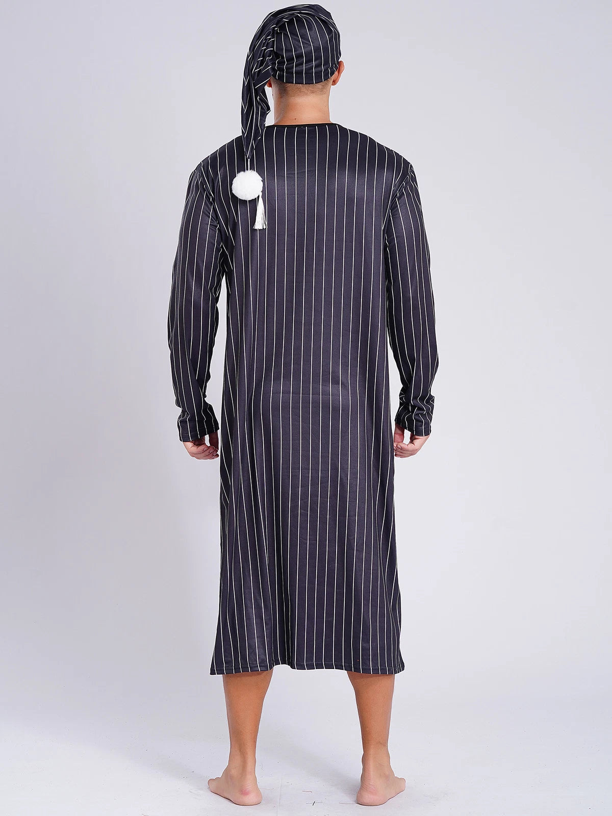Mens Nightwear Halloween Nightgowns Plaid Pajamas Pompom Loungewear Nightshirt