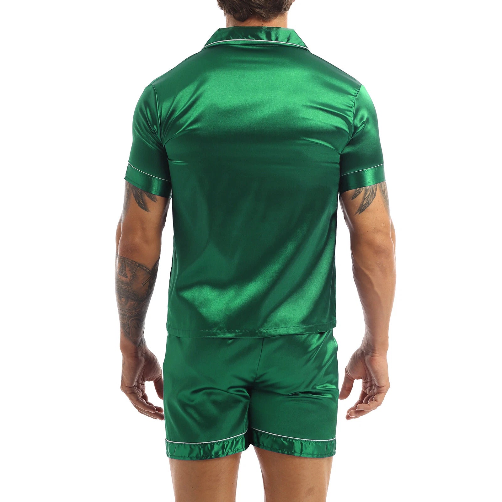 Men Silk Satin Pajamas Set Shirt Top Shorts Pants Long Robe Sleepwear Nightwear