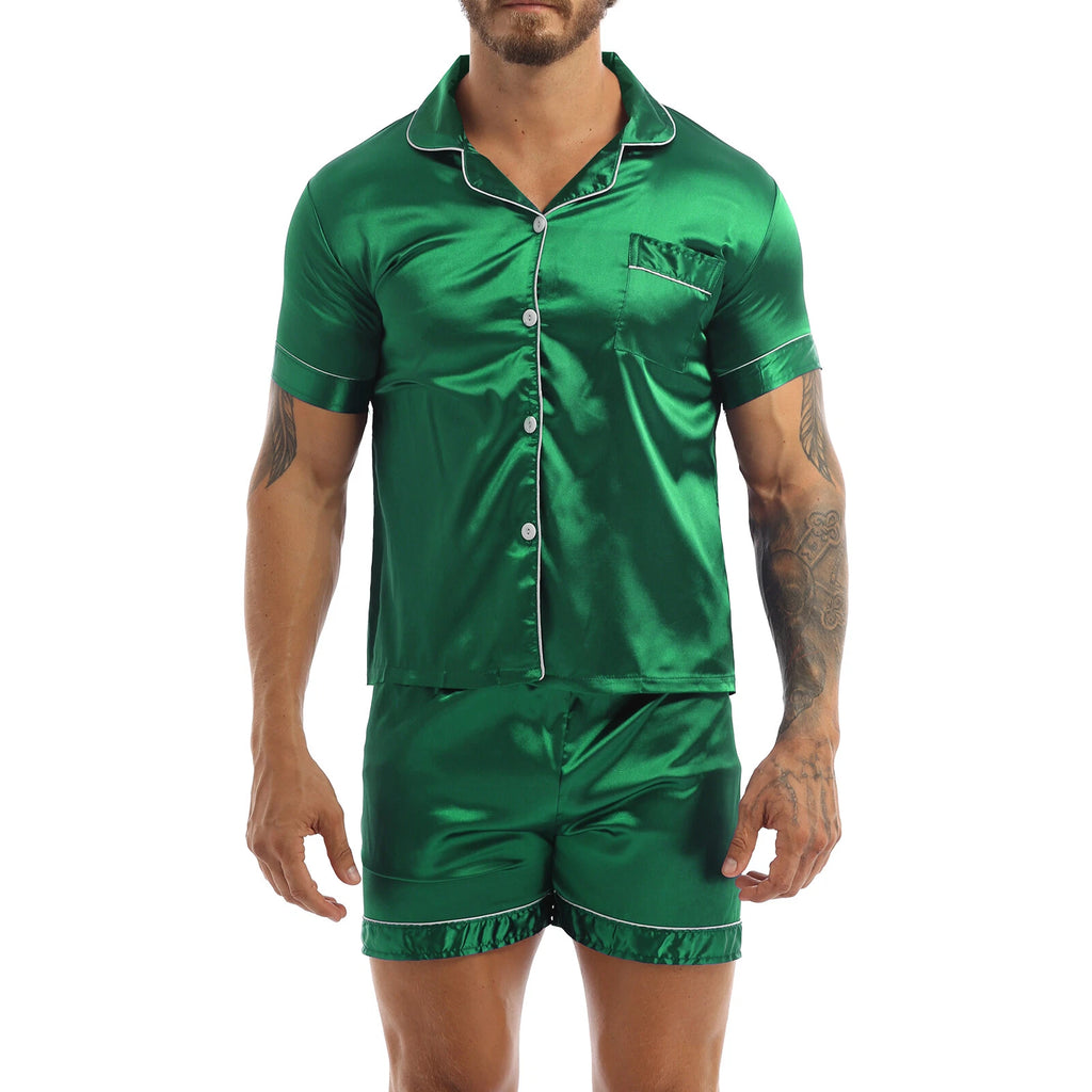 Men's Pajamas Set Soft Satin Homewear Ice Silk Bathrobes Sleepwear Nightwear