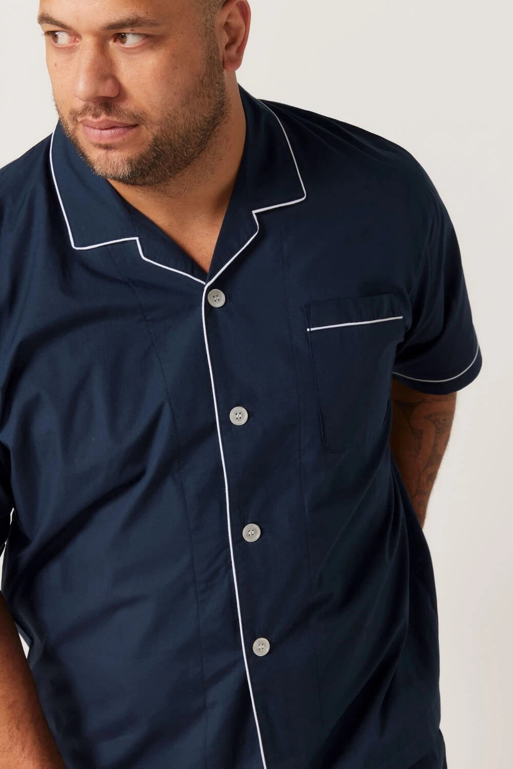Mens Contare Sizes S-2XL Navy Blue Cotton Short Sleeve Pyjama Set Pjs - FNV