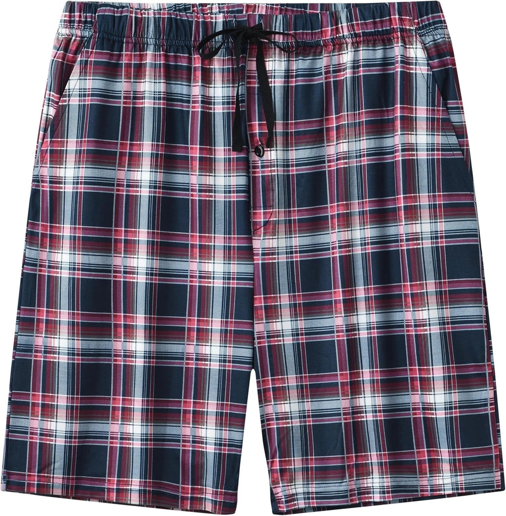 Men's Sleepwear Lounge Shorts 100% Cotton Plaid Pajama Bottoms Button Fly 3 Pack