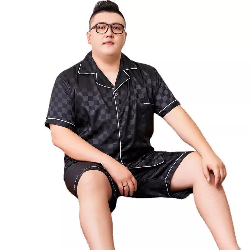 Men's Short Sleeve Satin Pajama Set with Shorts Plus Size 5XL Mens Nightgown