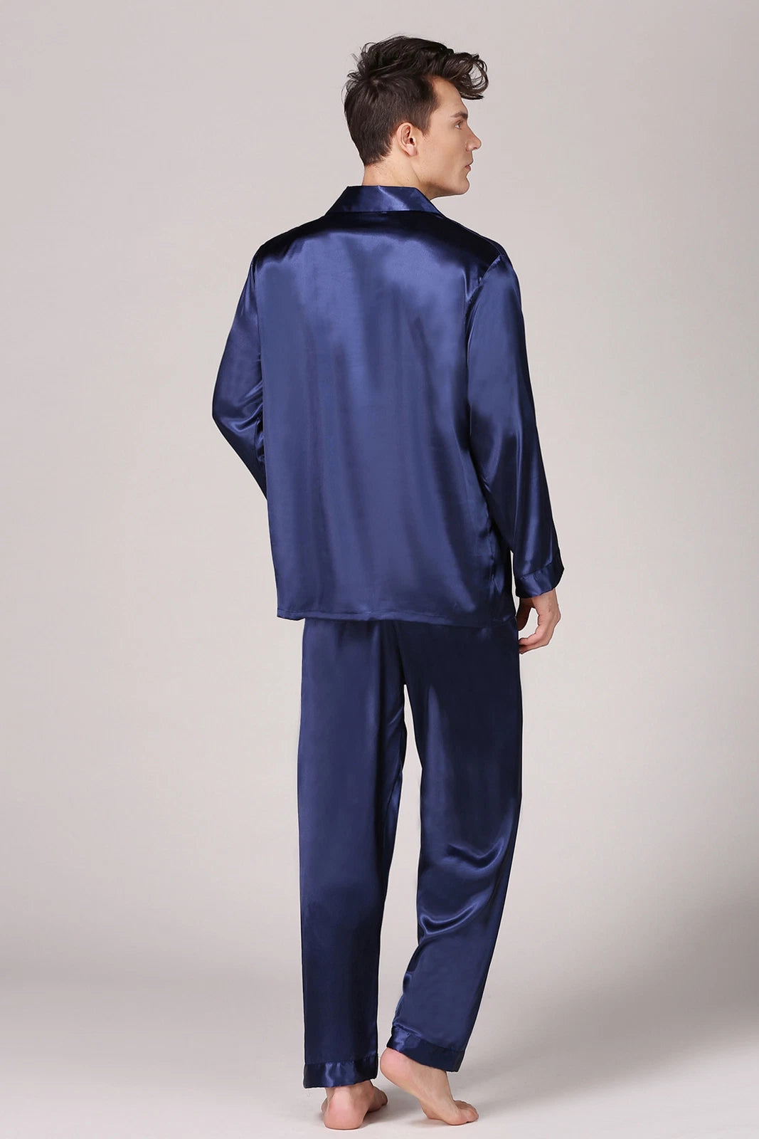 Mens Satin Silk Pyjamas Set Long Traditional Button Up Pyjama PJs Nightwear New