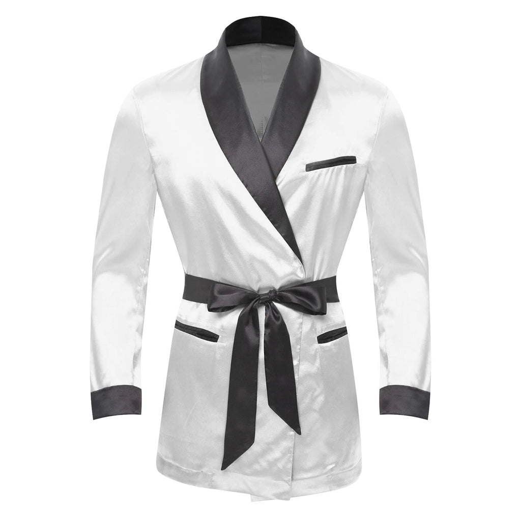 Men's Silk Satin Pajamas Set Short Sleeves Top and Bottom Boxer Shorts Shirt Set