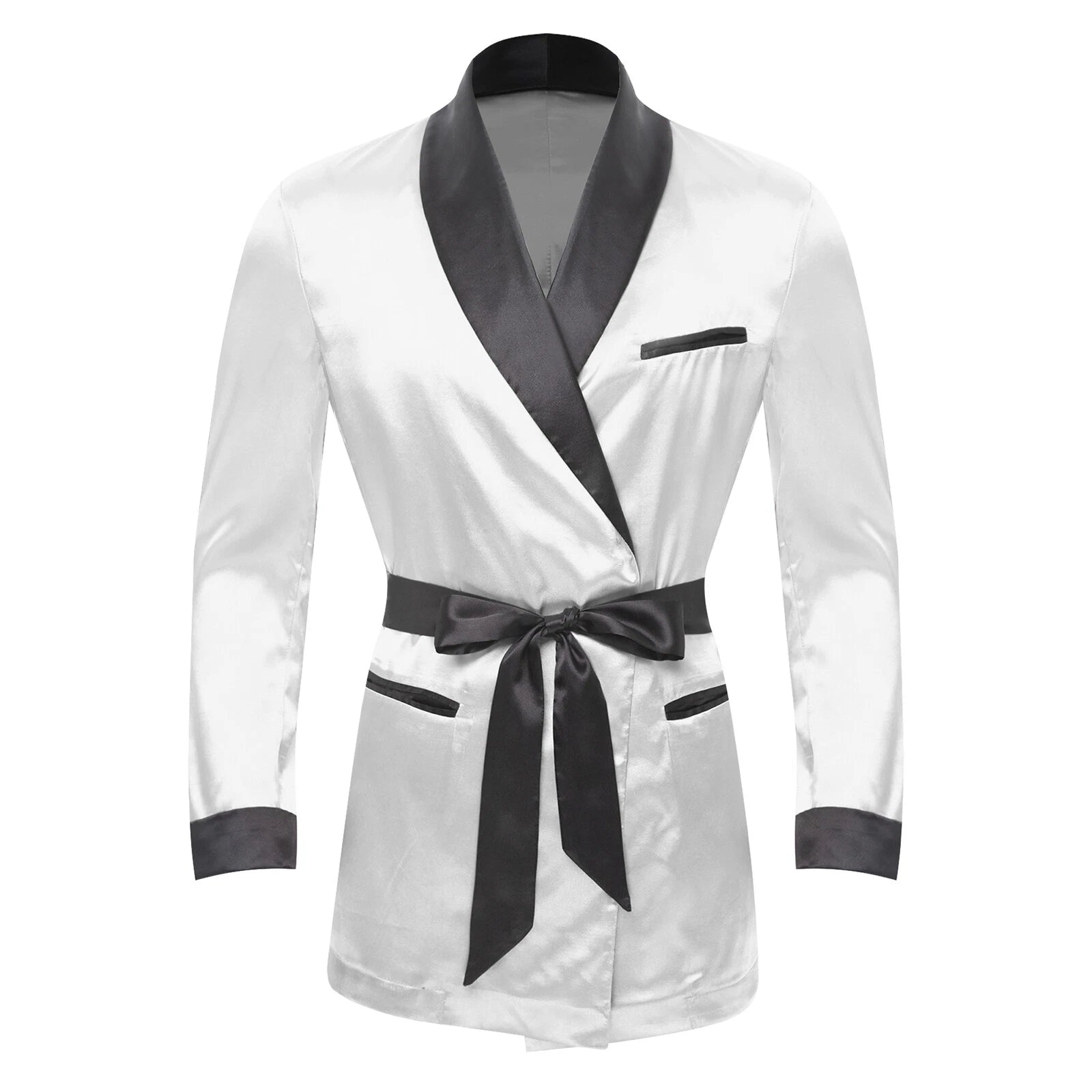 Men's Silk Satin Pajamas Set Short Sleeves Top and Bottom Boxer Shorts Shirt Set