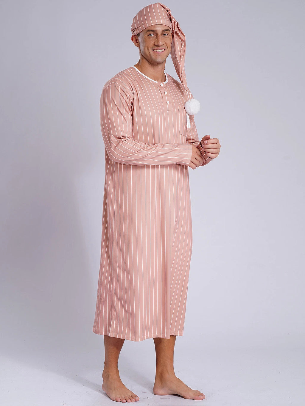 Mens Nightwear Halloween Nightgowns Plaid Pajamas Pompom Loungewear Nightshirt
