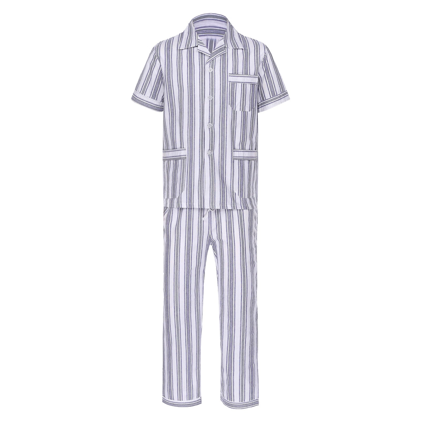 Mens Homewear Button Down Pajama Set Trousers Sleepwear Dailywear Lightweight