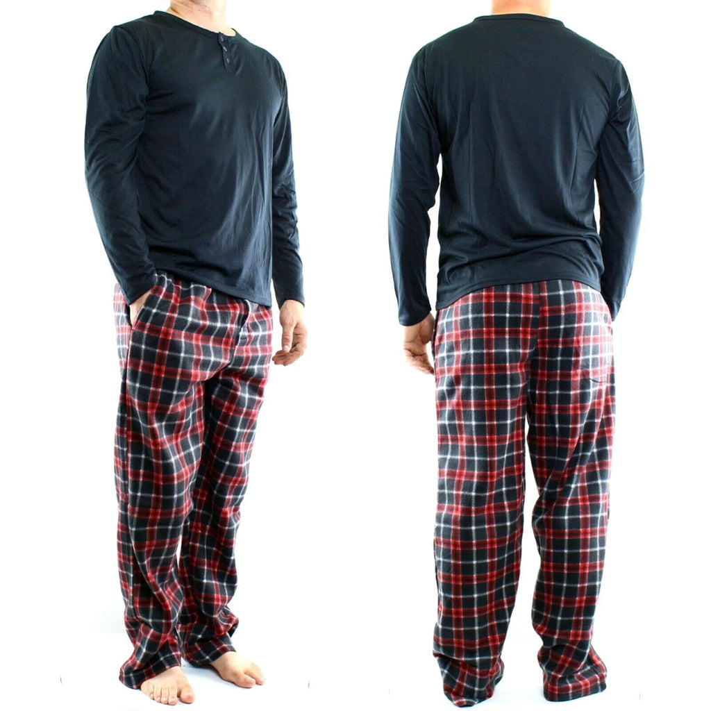 Pajama Pant and Shirt Set, Men's Jersey Knit Top with Microfleece Pants, 2 Piece