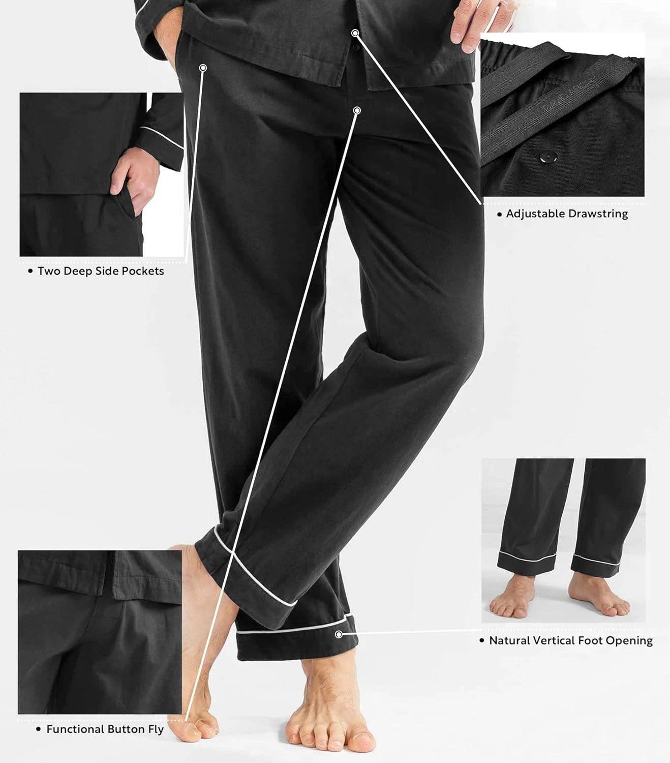 DAVID ARCHY Mens Pajamas Set Soft Cotton Notched Collar Pajamas for Men Long Sle