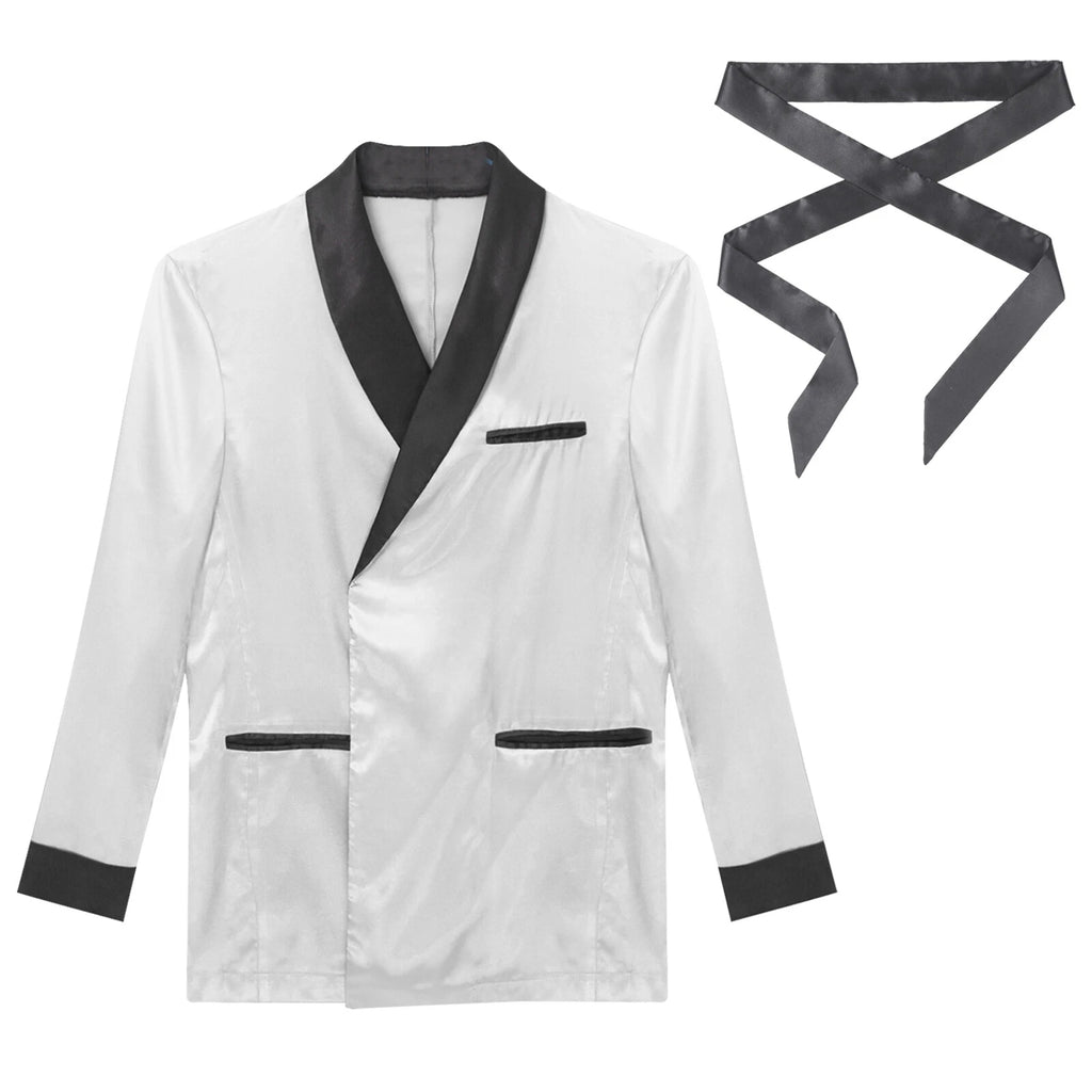 Men's Silk Satin Pajamas Set Short Sleeves Top and Bottom Boxer Shorts Shirt Set