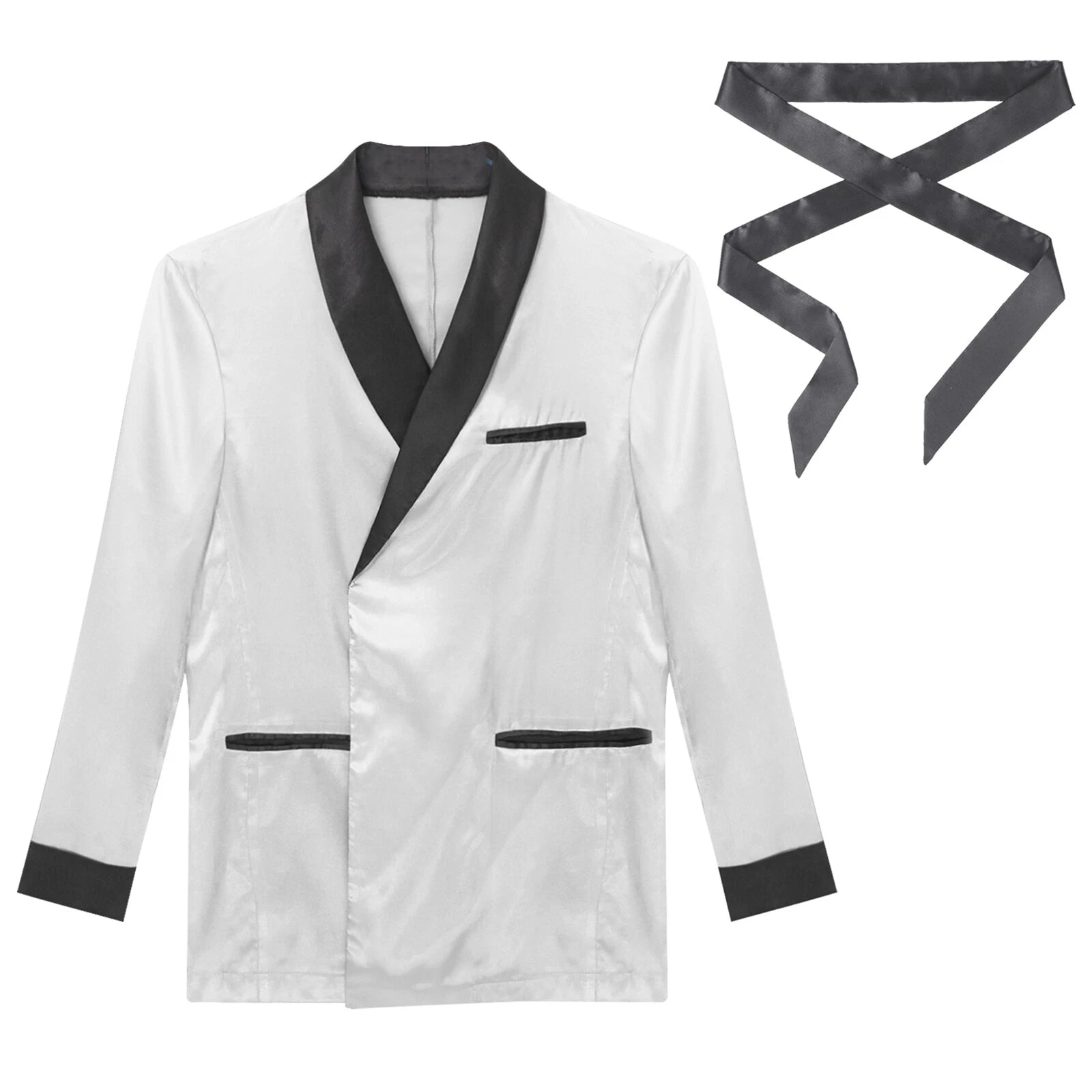 Men's Silk Satin Pajamas Set Short Sleeves Top and Bottom Boxer Shorts Shirt Set