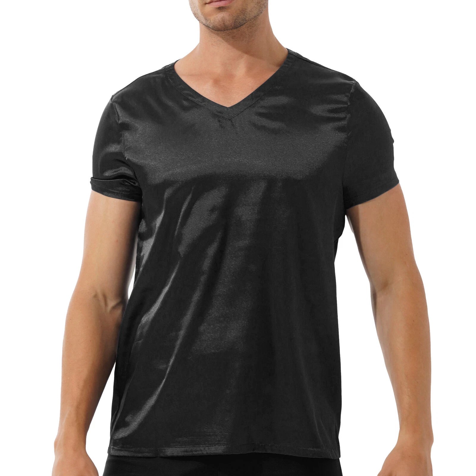 Mens Muscle Shirts Pajama Set Sexy Satin Sleepwear Tank Top Shorts Nightwear