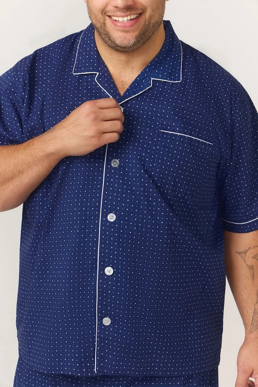 Mens Contare Sizes S-4XL Navy Blue Cotton Short Sleeve Pyjama Set Pjs - SPN