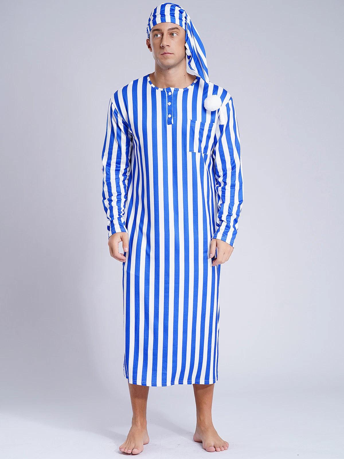 Mens Pajamas Loose Fit Nightgowns Round Neck Nightwear Saudi Sleepwear Arab Up