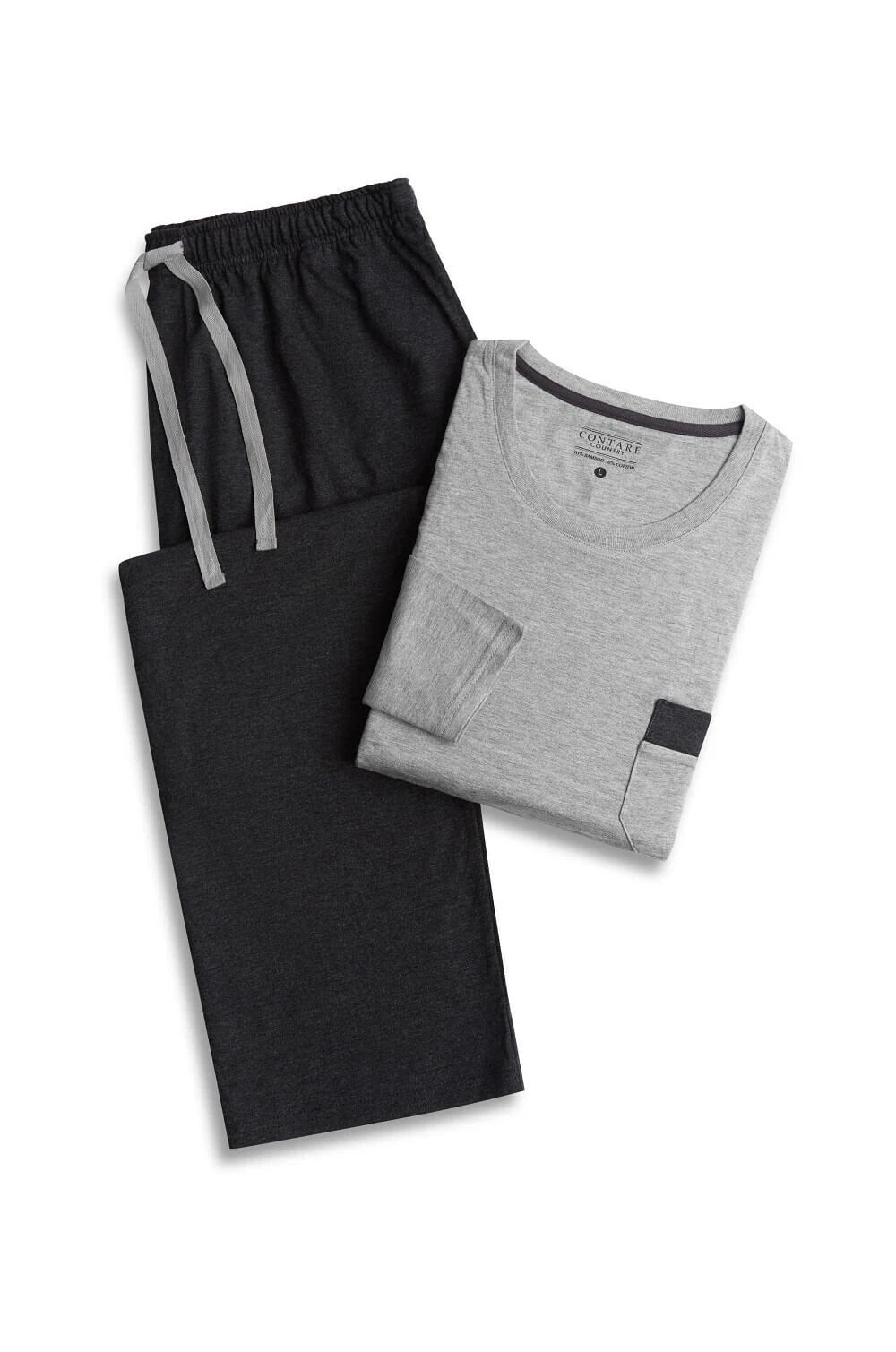 Mens Contare Sizes S-7XL Grey Black Bamboo Cotton Long Sleeve Pyjama Set Pjs