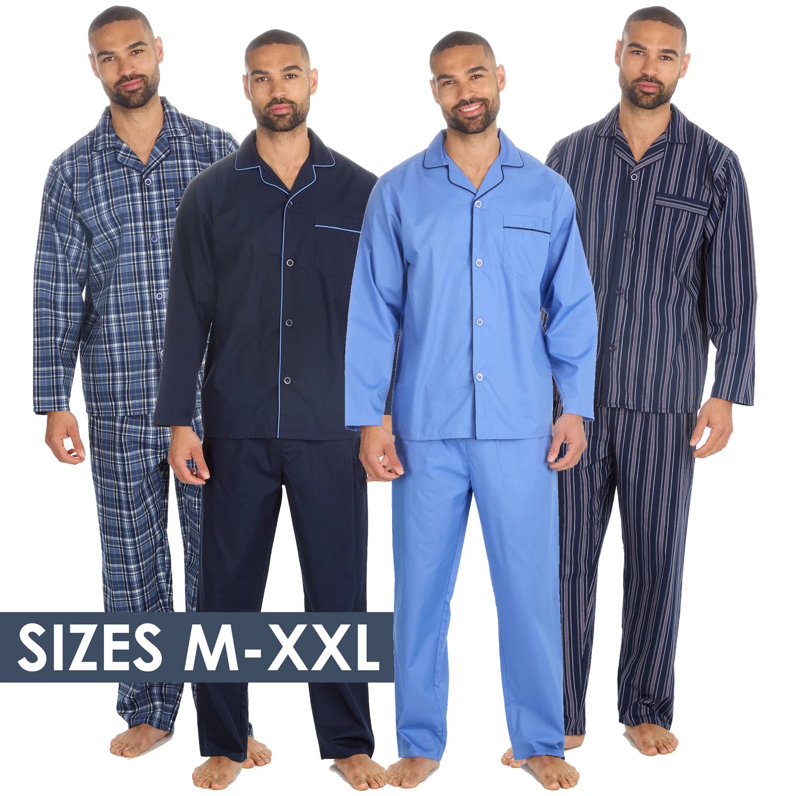 Mens 2-Piece Lounge Set Long Sleeved Shirt Long Pants Set Flannel PJs Loungewear