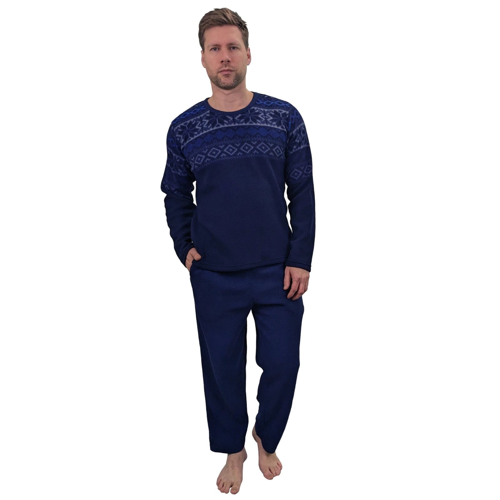 Men's Pyjama Set Fairisle Comfort Fleece Design PJS Soft Warm 2 PC S-4XL L/S PJ