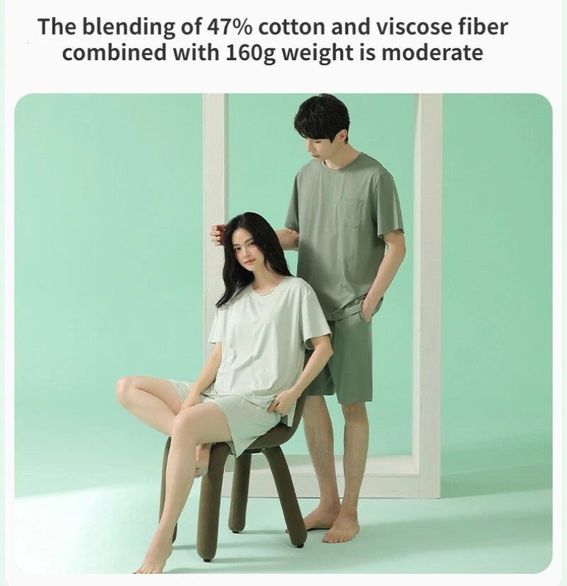 Men's Pajamas Soft Cooling Pure Color Short Sleeve Comfortable Summer Home Wear