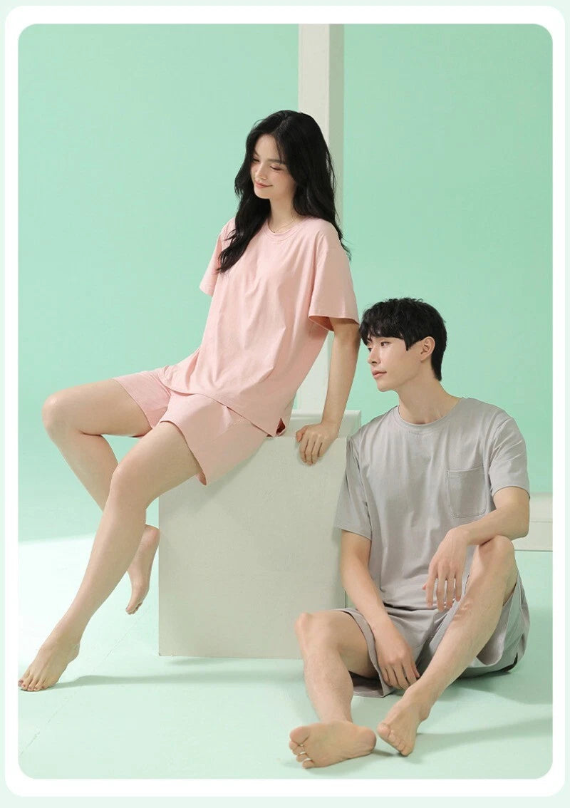 Men's Pajamas Soft Cooling Pure Color Short Sleeve Comfortable Summer Home Wear