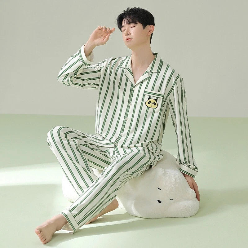 Men's Pajama Set Striped Sleepwear Antibacterial Comfortable Fashion Long Sleeve
