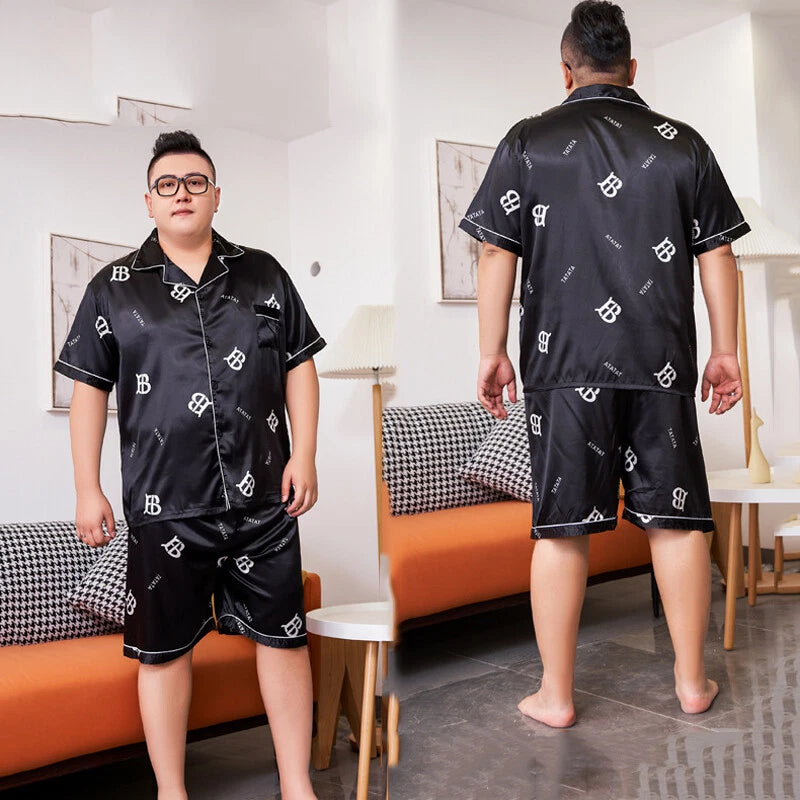 Men's Short Sleeve Satin Pajama Set with Shorts Plus Size 5XL Mens Nightgown