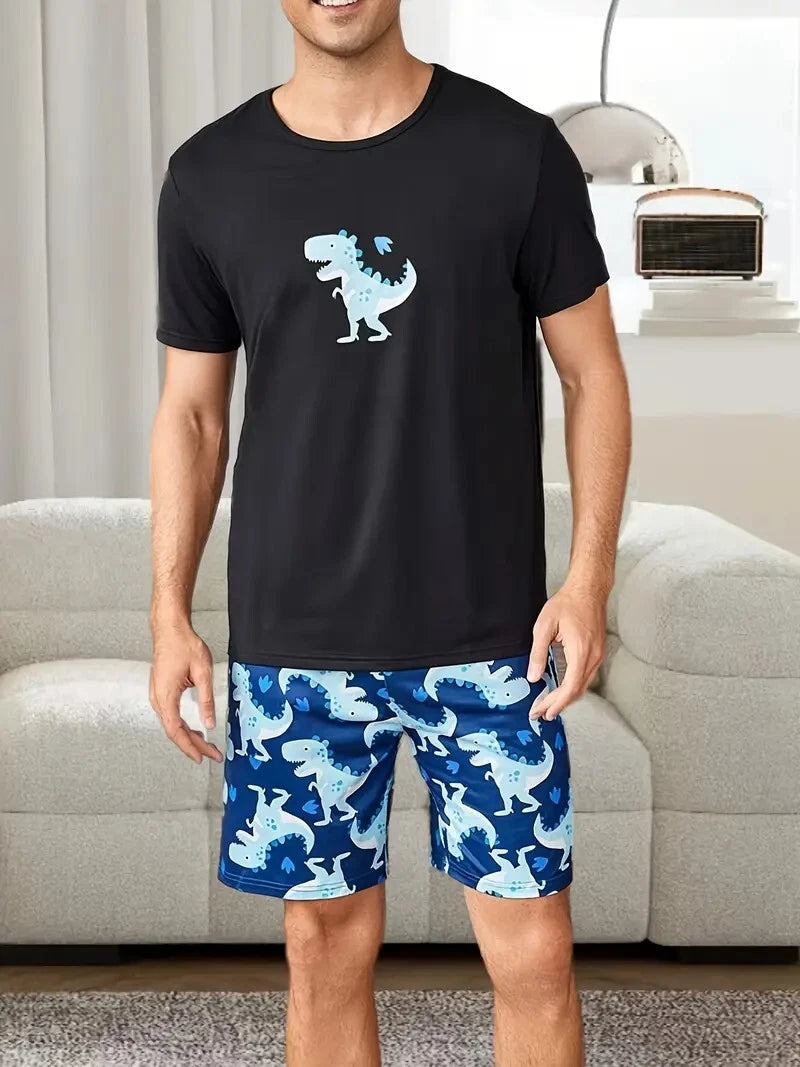 New Men's Dinosaur Pajama Set - Size M to XXL - Short Sleeve & Shorts Comfy Soft