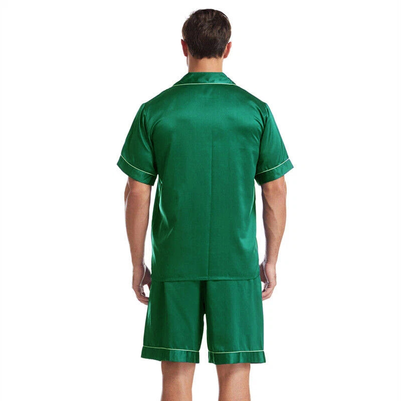Mens Silk Satin Pajamas Pj Set Top and Shorts Sleepwear Nightwear Casual pijamas
