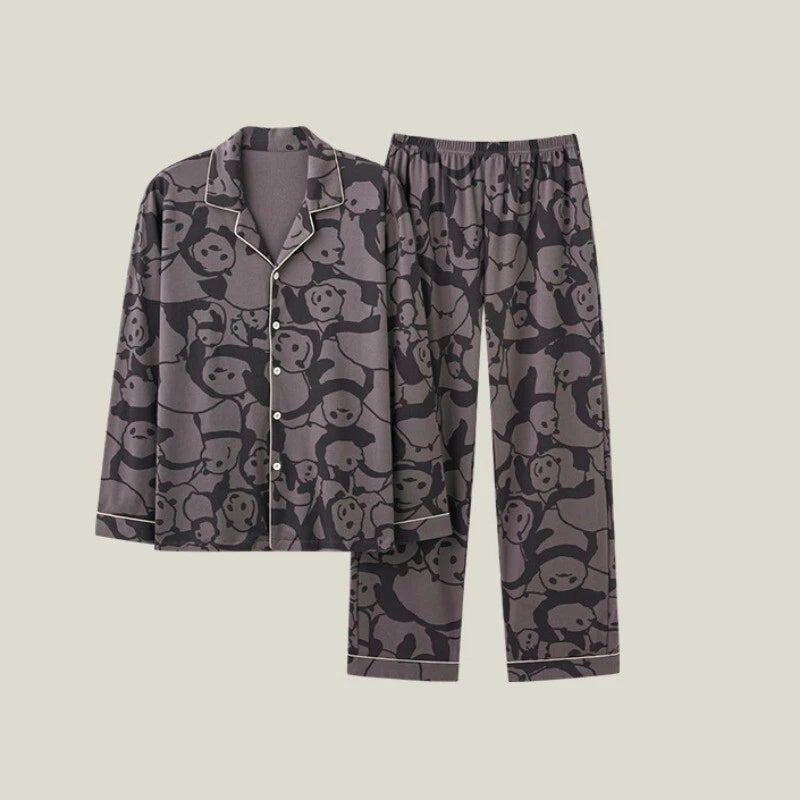 Men's Fashion Pajama Set Panda Print Comfortable Homewear Leisure Wear Sleepwear