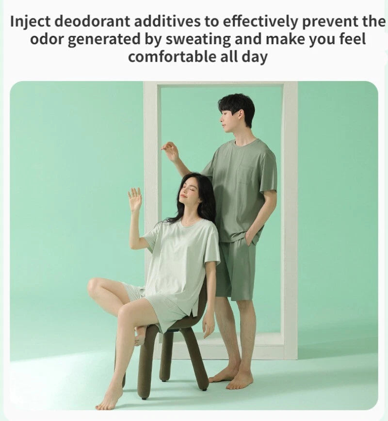 Men's Pajamas Soft Cooling Pure Color Short Sleeve Comfortable Summer Home Wear