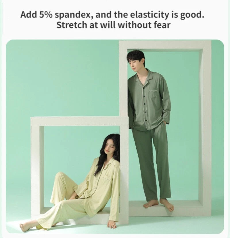 Men's Homewear Pajama Set Pure Color Soft Comfort Antibacterial Long Sleeve