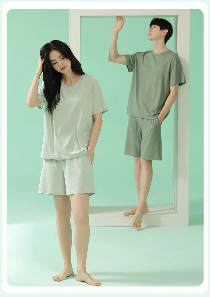 Men's Pajamas Soft Cooling Pure Color Short Sleeve Comfortable Summer Home Wear
