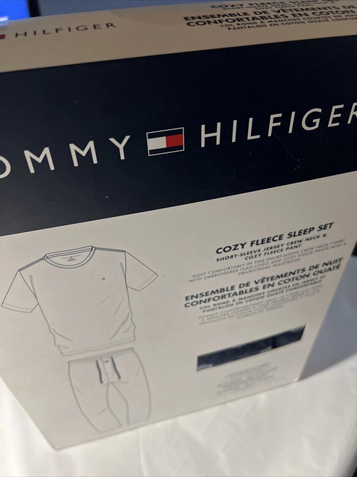 TOMMY HILFIGER POLPLIN COTTON SLEEPWEAR LOUNGE RED NAVY SET PAJAMA LARGE $65