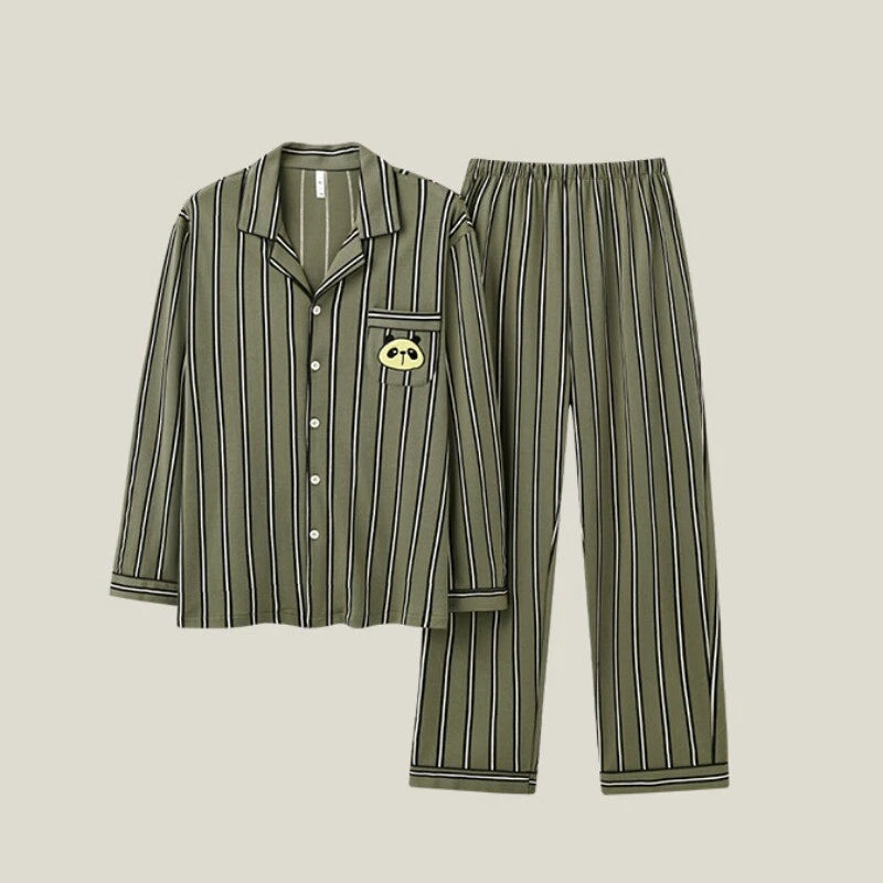 Men's Pajama Set Striped Sleepwear Antibacterial Comfortable Fashion Long Sleeve