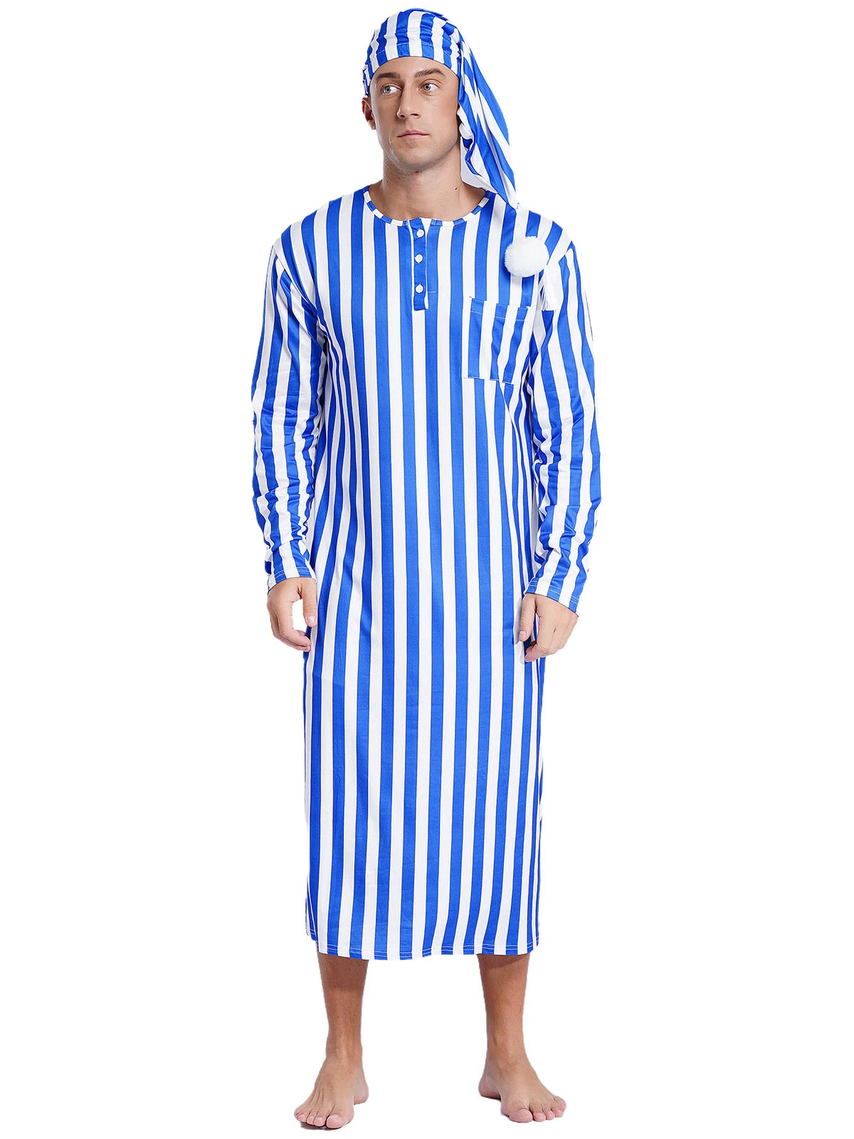 Mens Pajamas Loose Fit Nightgowns Round Neck Nightwear Saudi Sleepwear Arab Up