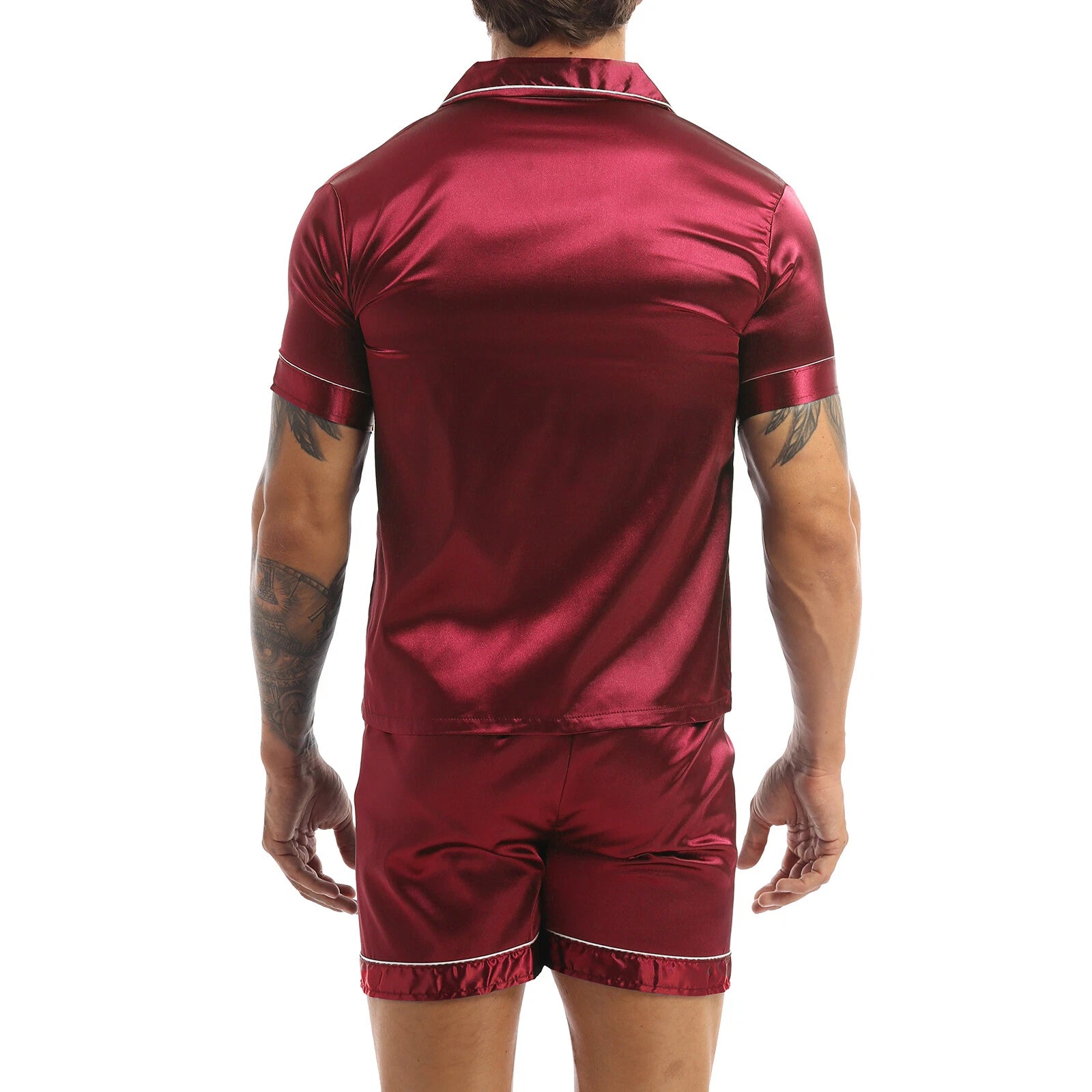 Men Silk Satin Pajamas Set Shirt Top Shorts Pants Long Robe Sleepwear Nightwear