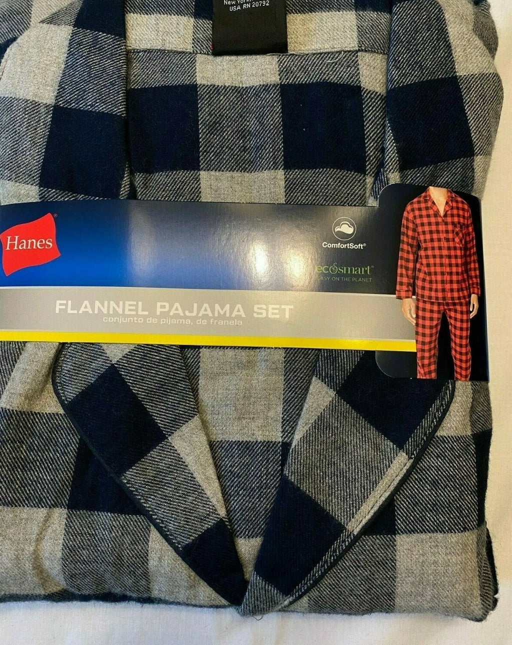 NWT Men's Hanes Flannel RED / BLACK Gray Plaid L/S Pant Set Pajamas PJs Cotton