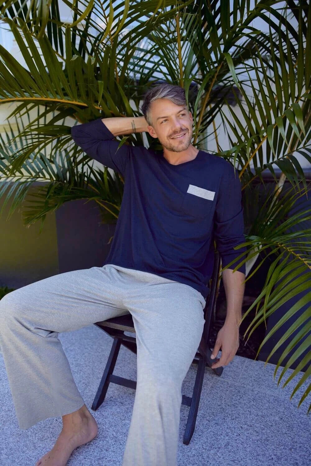 Mens Contare Sizes S-7XL Navy Blue Grey Bamboo Cotton Long Sleeve Pyjama Set Pjs