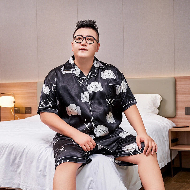 Men's Short Sleeve Satin Pajama Set with Shorts Plus Size 5XL Mens Nightgown