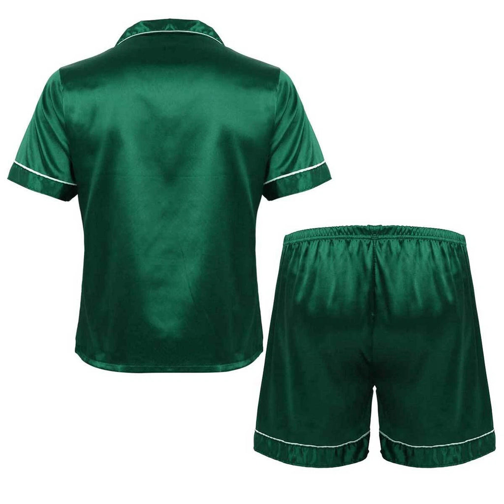 Mens Satin Short Sleeve Silk Pajama Set with Shorts Two Piece Button-Down Pj AU