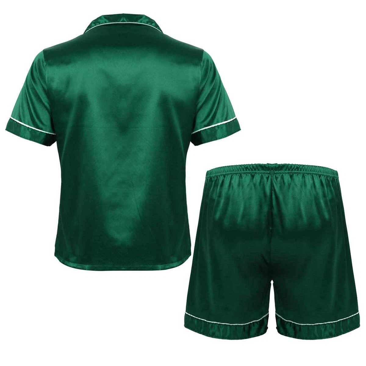 Mens Satin Short Sleeve Silk Pajama Set with Shorts Two Piece Button-Down Pj AU
