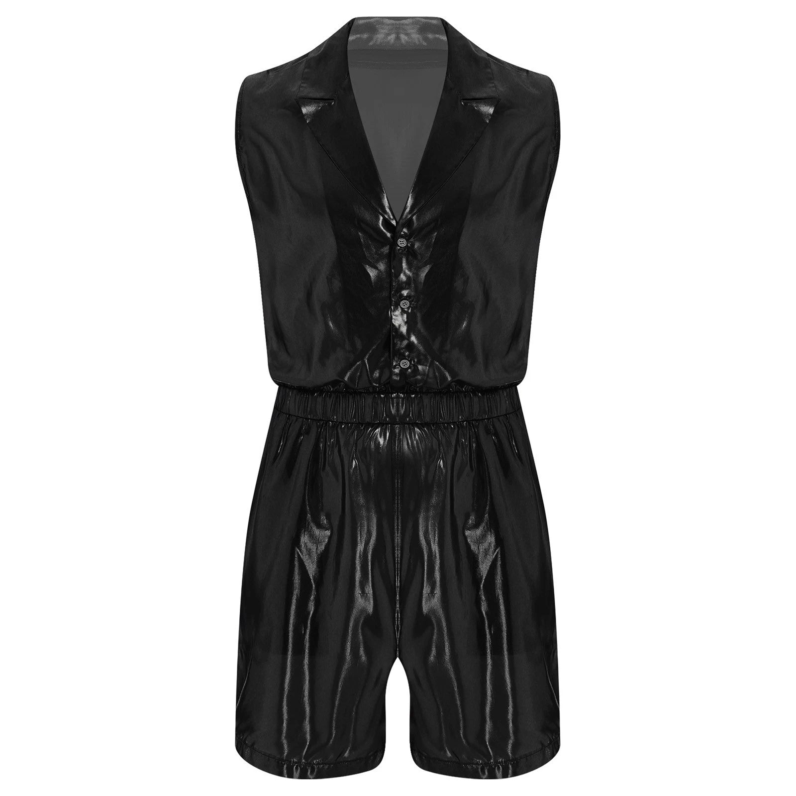 Men Shiny Glossy See-Through Metallic Chiffon Jumpsuit Bodysuit /Pajama Set