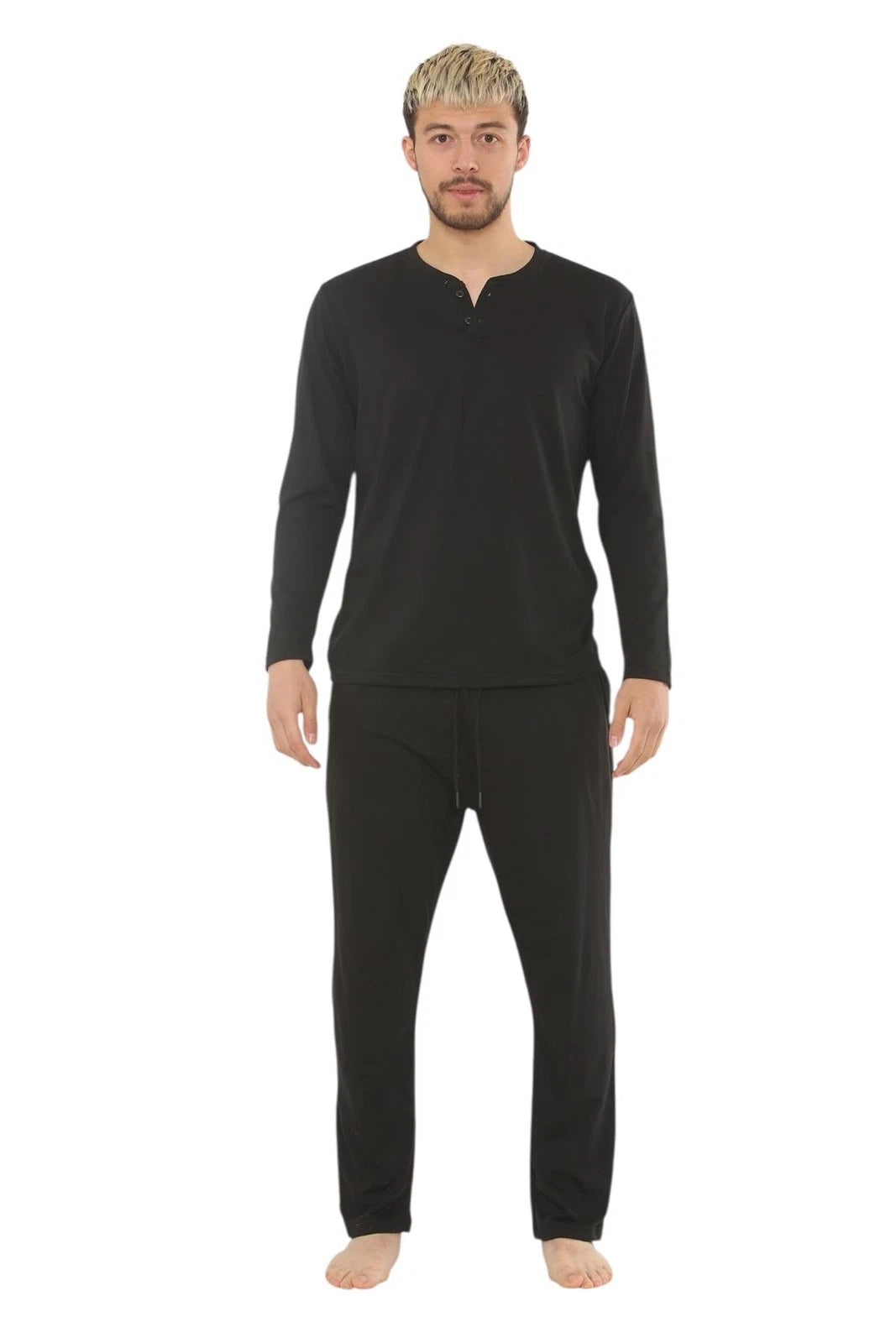 Mens Jersey Pyjama Set Long Sleeve Lounge Sleepwear Loungewear M to XXL