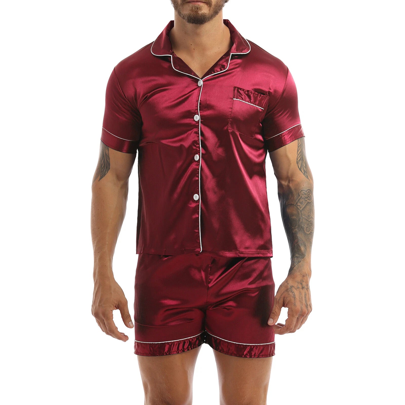 Men's Pajamas Set Soft Satin Homewear Ice Silk Bathrobes Sleepwear Nightwear